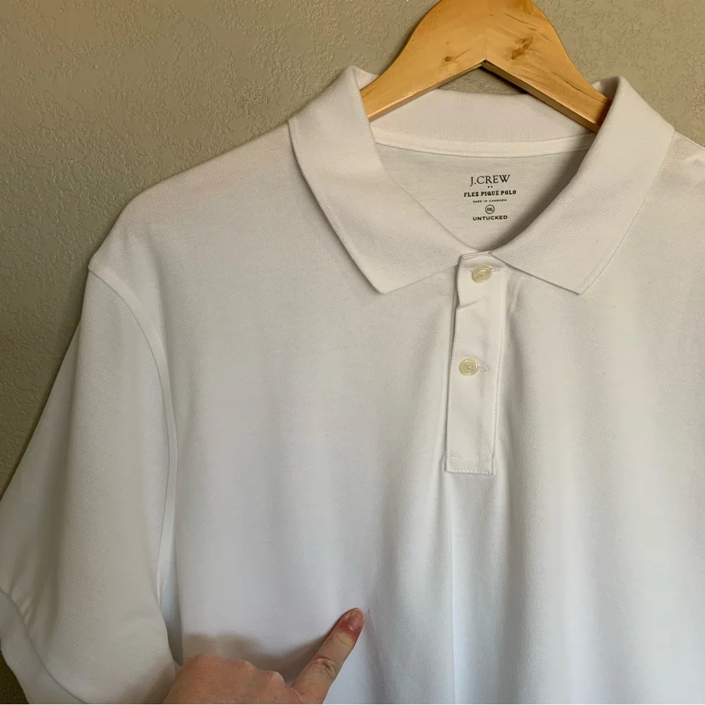 J Crew Factory Mens XXL White Flex Pique Polo Shirt Short Sleeve FLAWS
